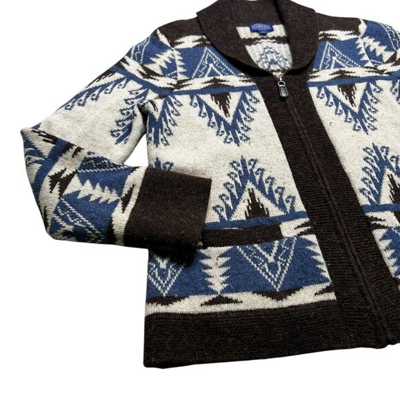 Pendleton Wool Alpaca Aztec Southwestern Zip Cardigan Sweater Brown Women’s L - Picture 10 of 12